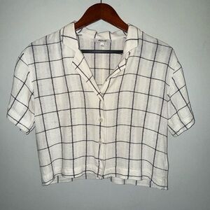 Plaid White and Black Boxy Crop Women's Top